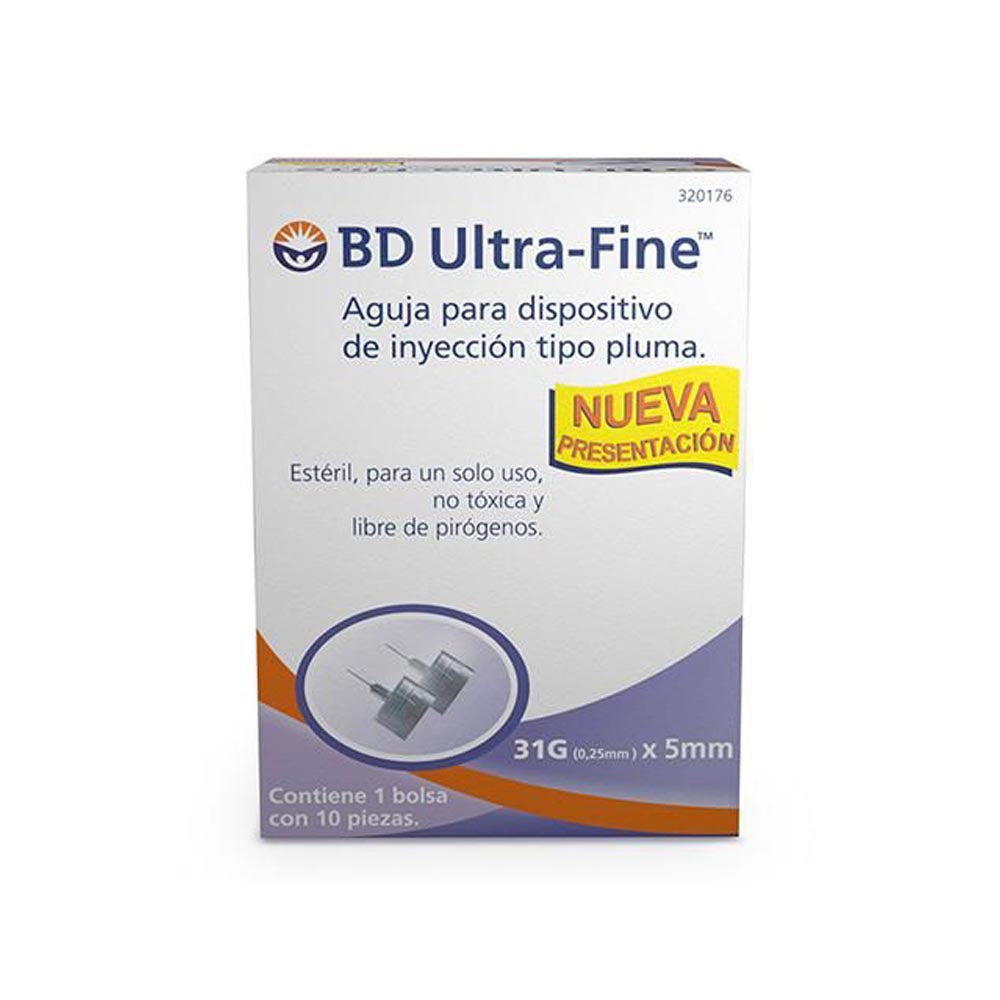 AGUJA INSULINA P/PLUMA BD 31 G X 5 MM CON 10