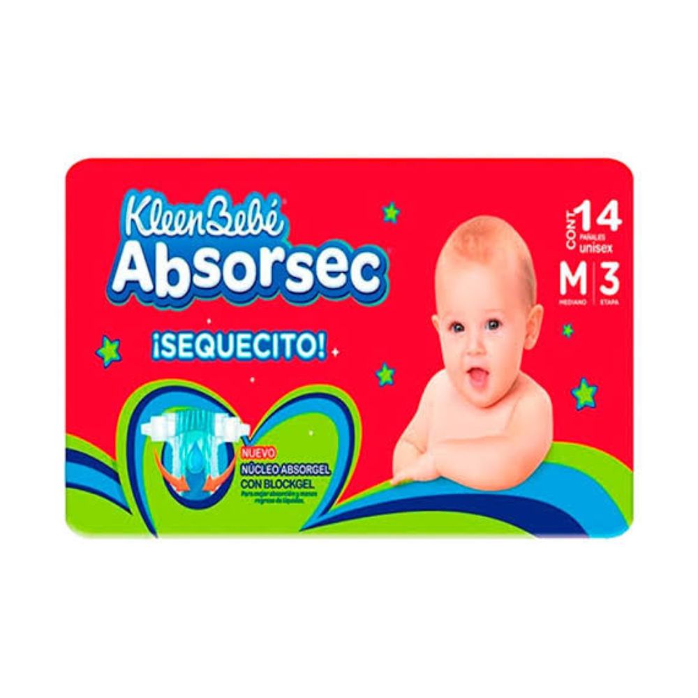 PAÑAL ABSORSEC CON 14 PIEZAS MEDIANO