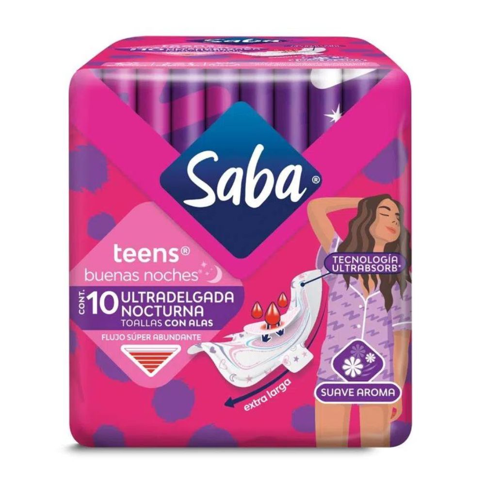 Toallas Sanitarias Saba-Teens Noche Con Alas Con 10 Piezas 575