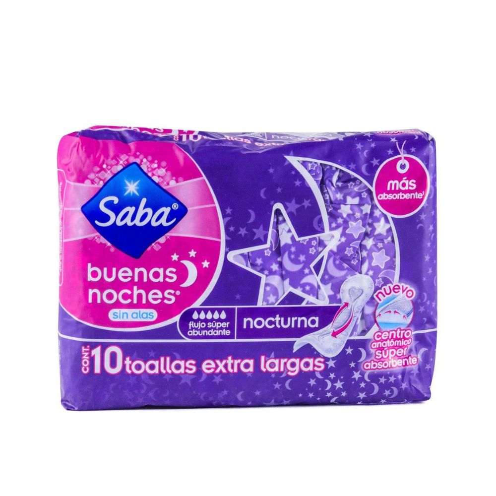 TOALLAS SANITARIAS SABA BUENAS NOCHES CON A 10