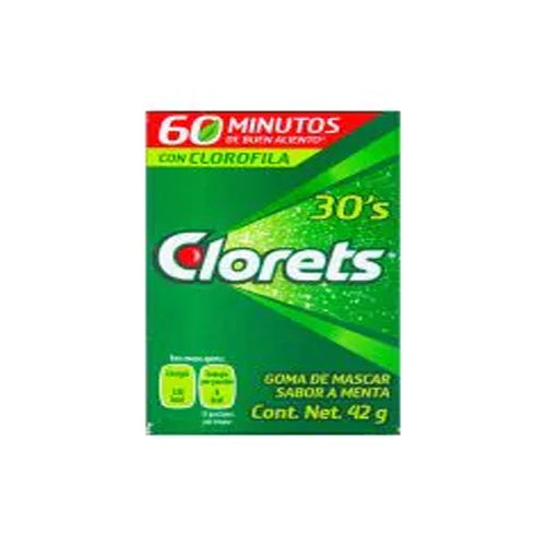 CHICLE CLORETS MENTA 30S 42 G