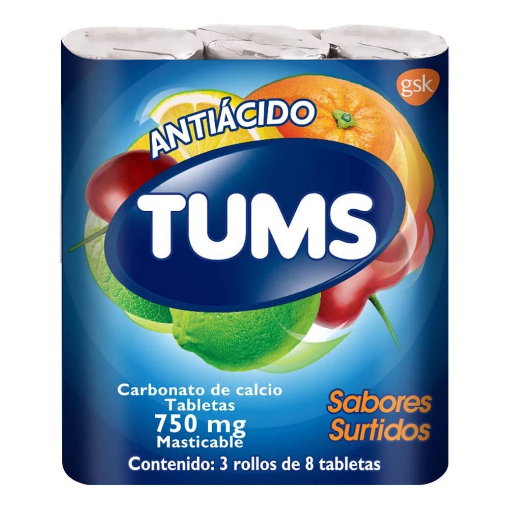 TUMS EXTRA SURT 750 MG 3 ROLLOS TABLETAS 8