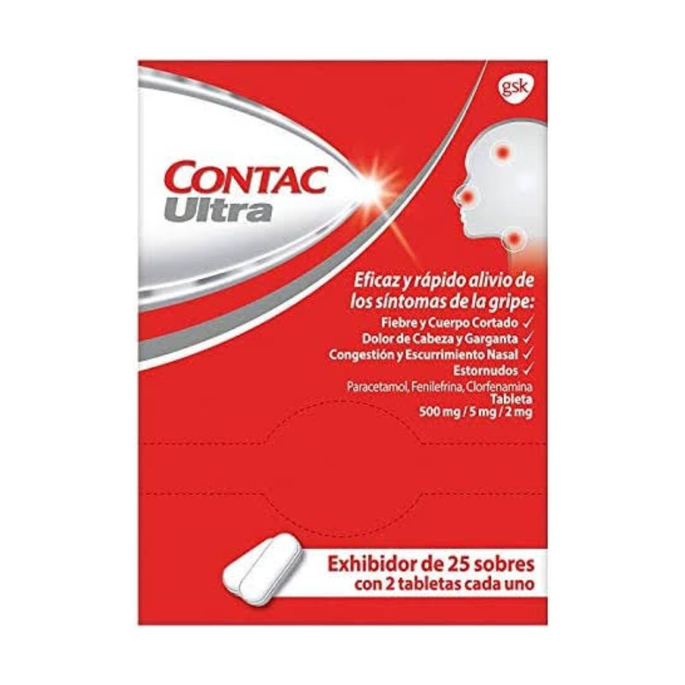 Exhibidor Contac Ultra 25 Sobres Con 2 Tabletas