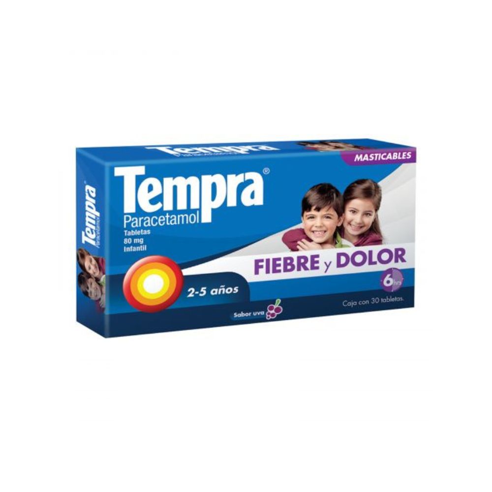 Tempra Masticable Sabor Uva 80 Mg Con 30 Tabletas