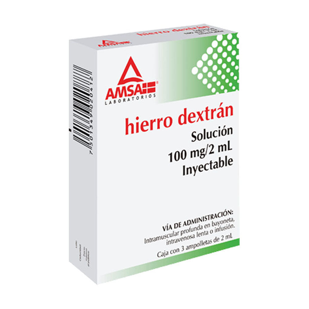 HIERRO DEXTRAN IV O IM INYECTABLE 100 MG CON 3 AMPOLLETAS 2 ML