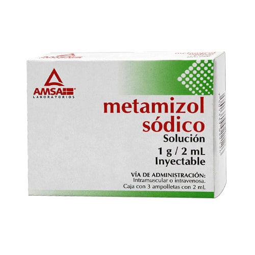Metamizol Sodico Solucion Inyectable  1 G/2 Ml Con 3 Ampolletas 