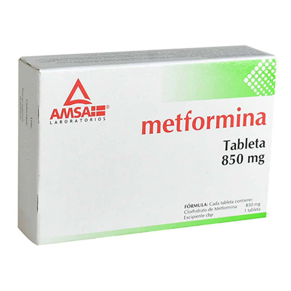 METFORMINA 850 MG CON 30 TABLETAS AMSA