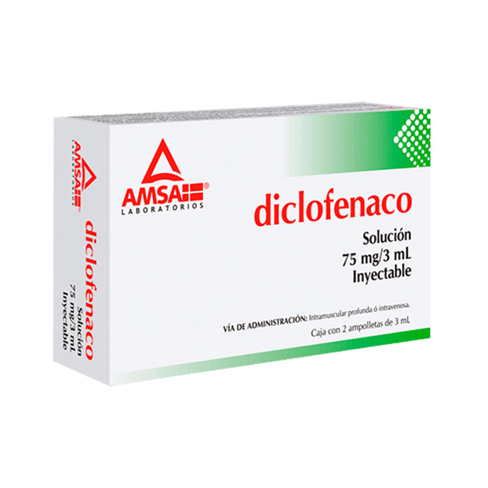 DICLOFENACO 75 MG/3 ML SOLUCIÓN INYECTABLE CON 2 3 ML AMSA