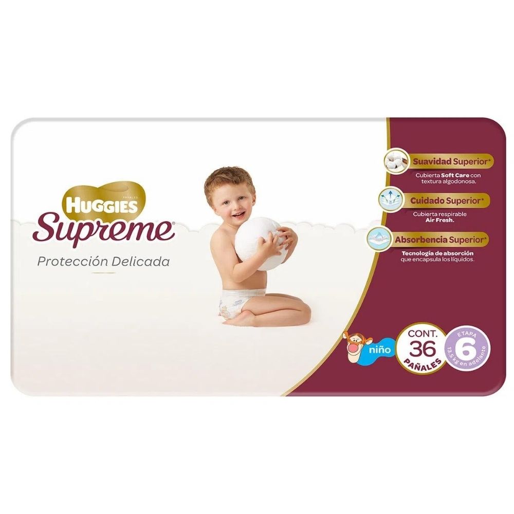 PAÑAL HUGGIES SUPREME CON 36 PIEZAS UNISEX ETAPA 6