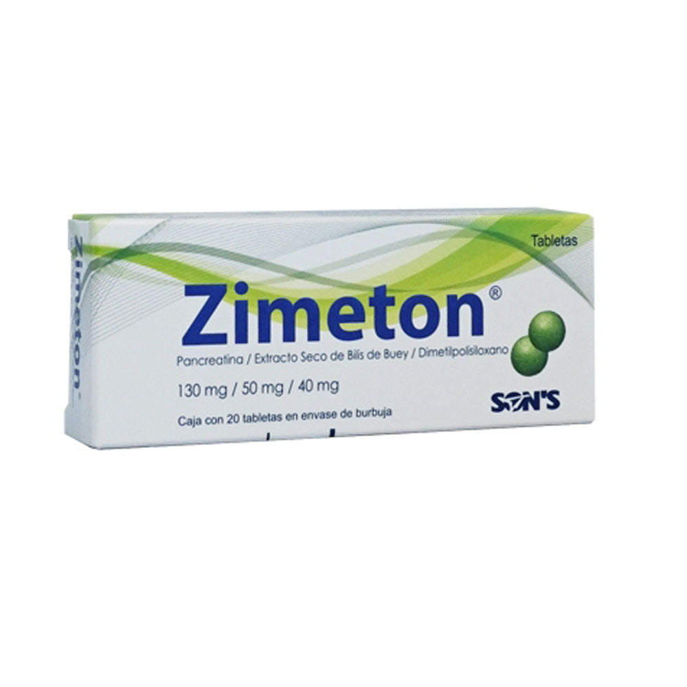 ZIMETON (PANCREATINA/BILIS DE BUEY/DIMETILPOLISILOXANO) 20 TABLETAS