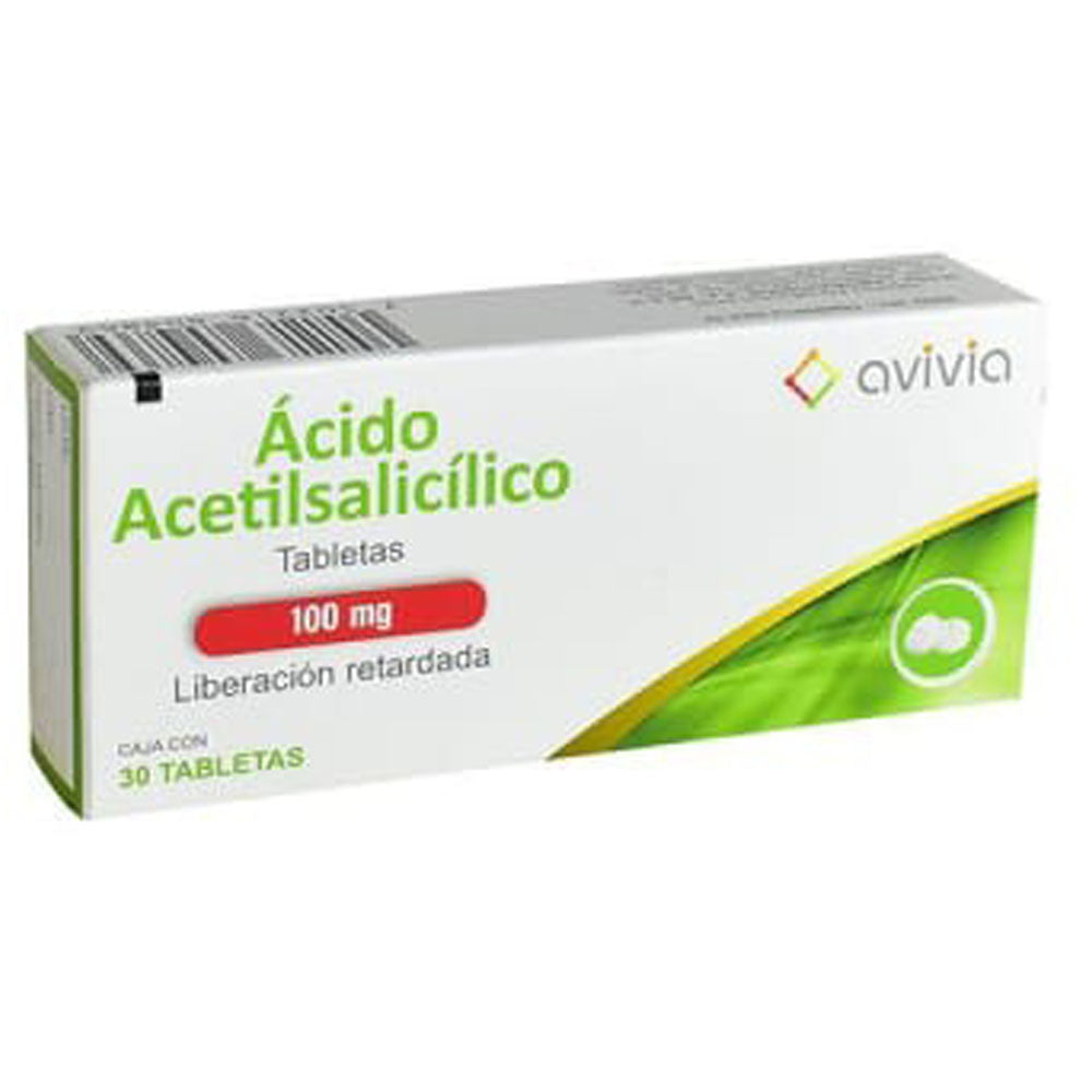 ACIDO ACETILSALICILICO 100 MG CON 30 TABLETAS AVIVIA