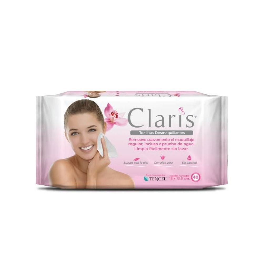 TOALLAS HUMEDAS CLARIS DESMAQUILLANTE ALOE CON 40 PZ