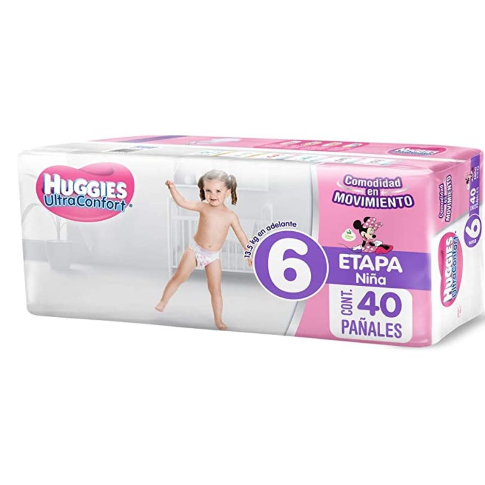 PAÑAL HUGGIES ULTRACONFORT CON 40 PIEZAS NIÑA ETAPA 6