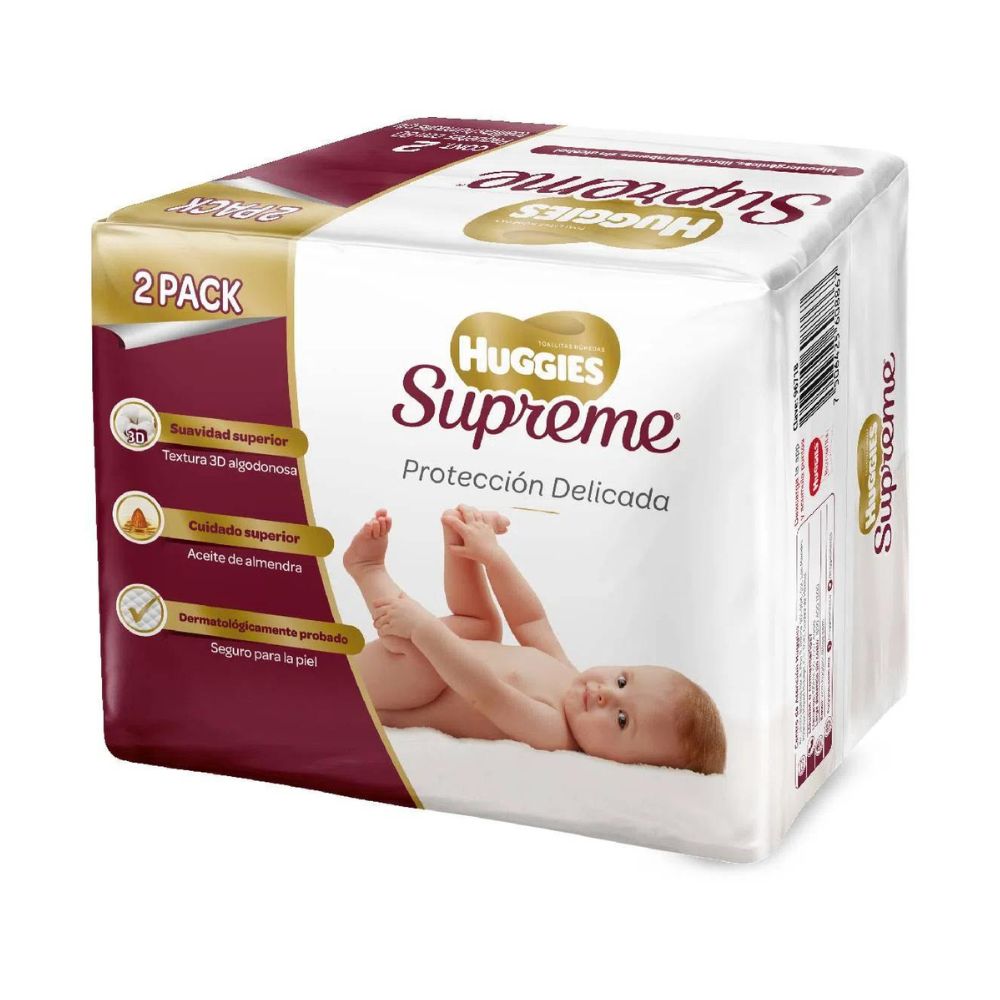 TOALLAS HUMEDAS HUGGIES SUPREME CON 2 PIEZAS PACK