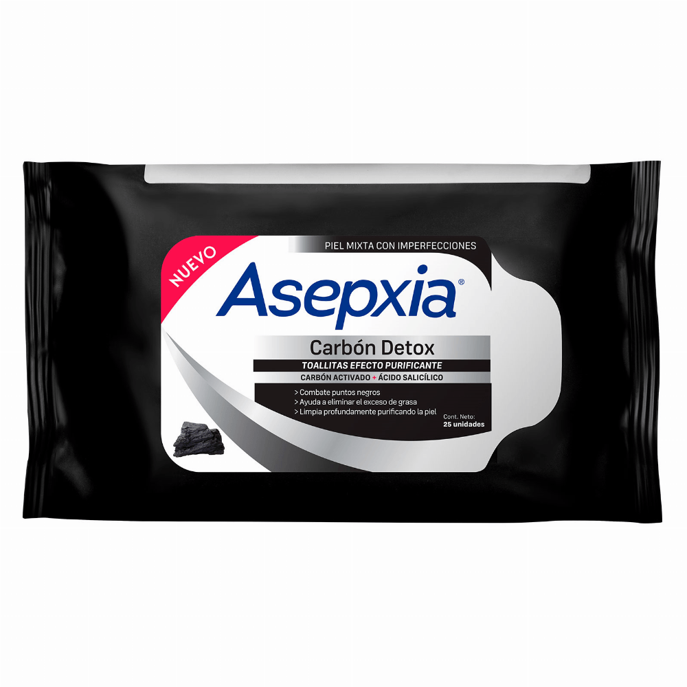 Toallitas Humedas Asepxia Carbon Detox  Con 25