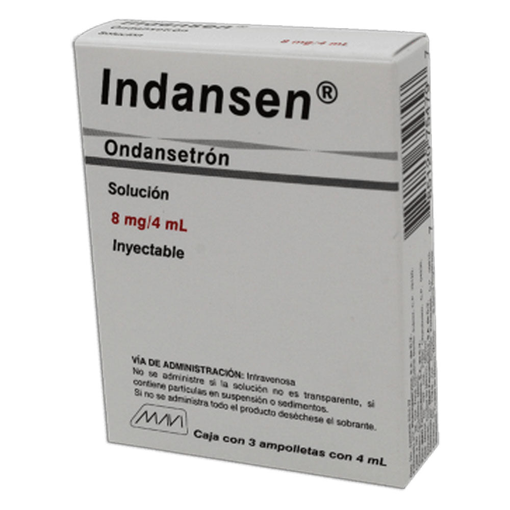 INDANSEN (ONDANSETRON) 8 MG/4 ML CON 3 AMPOLLETA