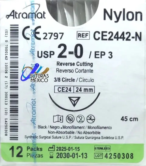 Nylon 2-0 24 Mm 45 Cm Premium Con 12 Piezas Atramat