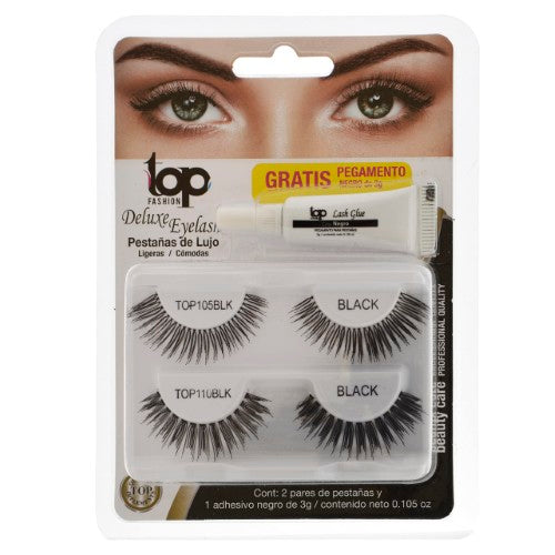 Pestañas Postizas Top Fashion Con 2 Pares + Adhesivo 3 G