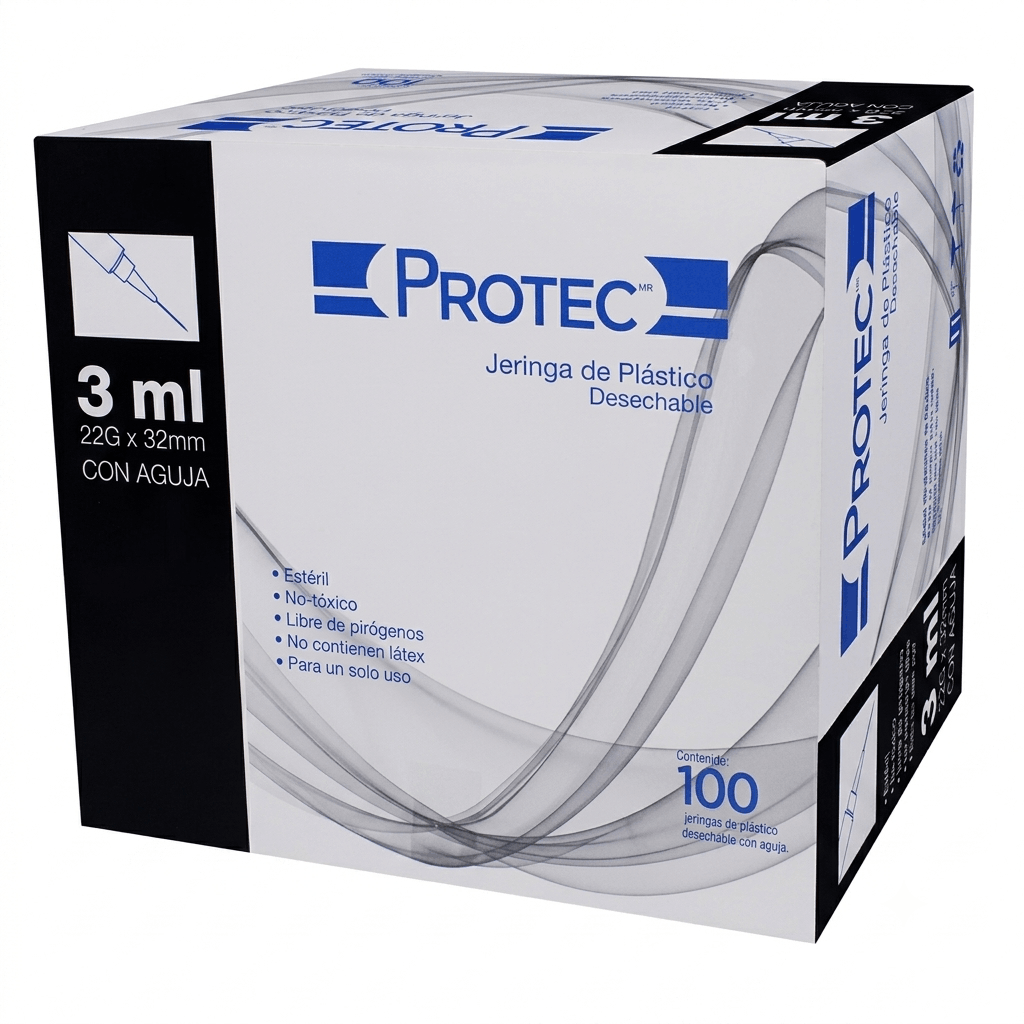 Jeringa Desechable Protector  3Ml 22Gx32Mm 100Piezas