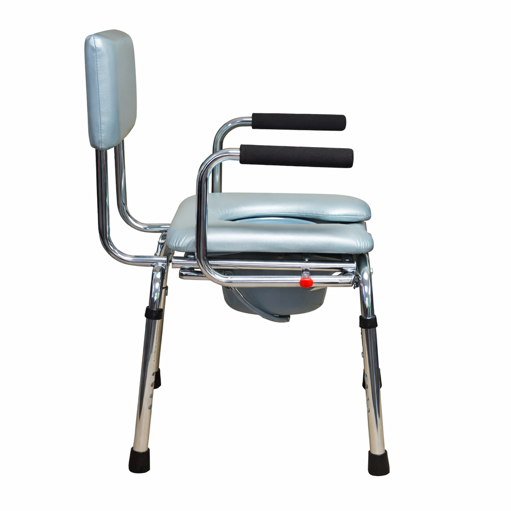SILLA COMODO EXTRA ANCHA CROMADA CON DESCANSA BRAZO Y ALT