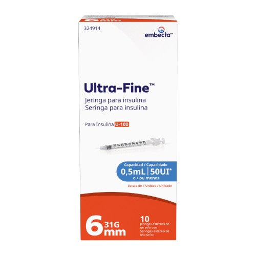 Jeringa Ultra Fine Insulina 0.5 Ml 31 G X 6 Mm Con 10