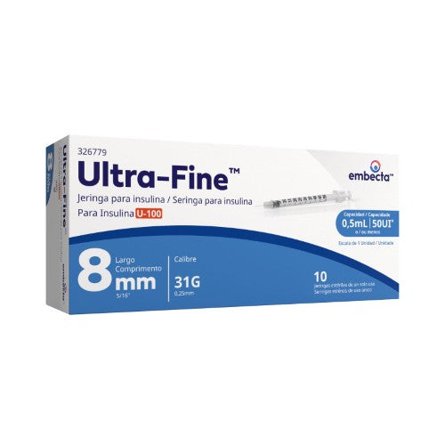 Jeringa Ultra Fine Insulina 5 Ml 31 G X 8 Mm Con 10