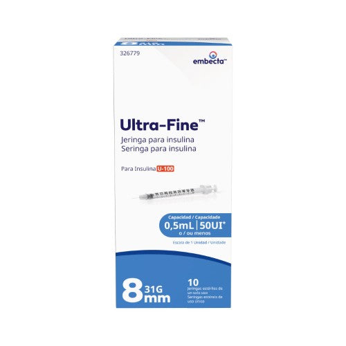 Jeringa Ultra Fine Insulina 5 Ml 31 G X 8 Mm Con 10