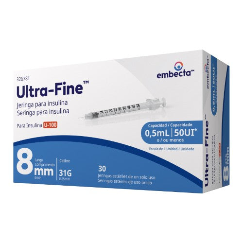 Jeringa Ultra Fine Insulina 0.5 Ml 31 G X 8 Mm Con 30