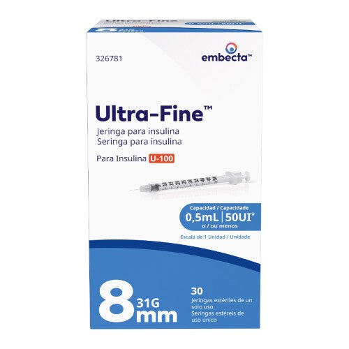 Jeringa Ultra Fine Insulina 0.5 Ml 31 G X 8 Mm Con 30