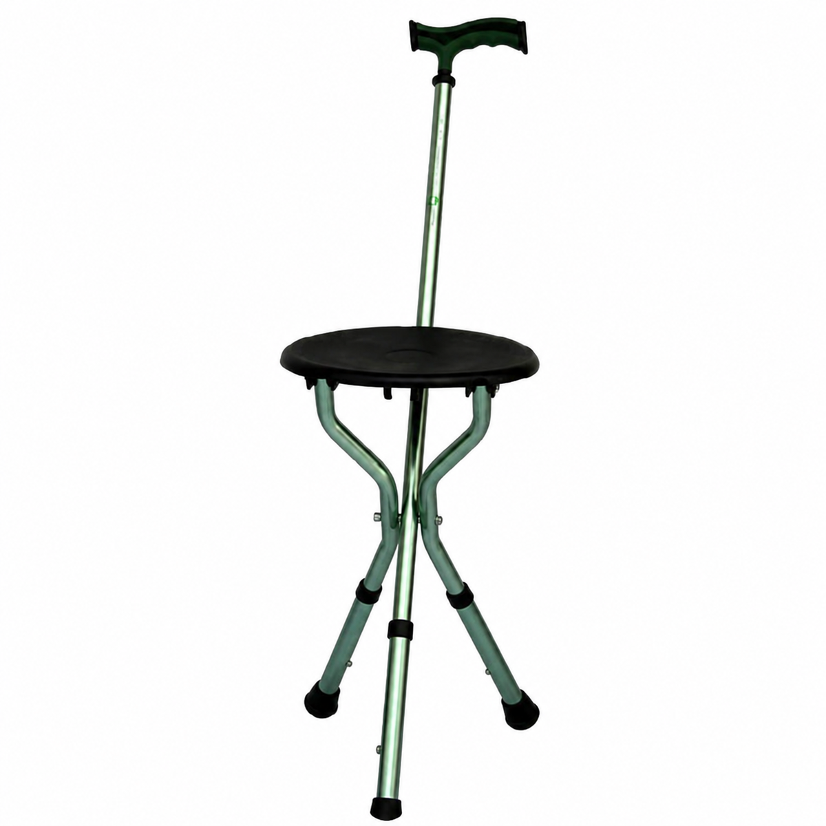 Eb050503S Baston Tripie Con Asiento Verde Anodizado Altura Ajustable