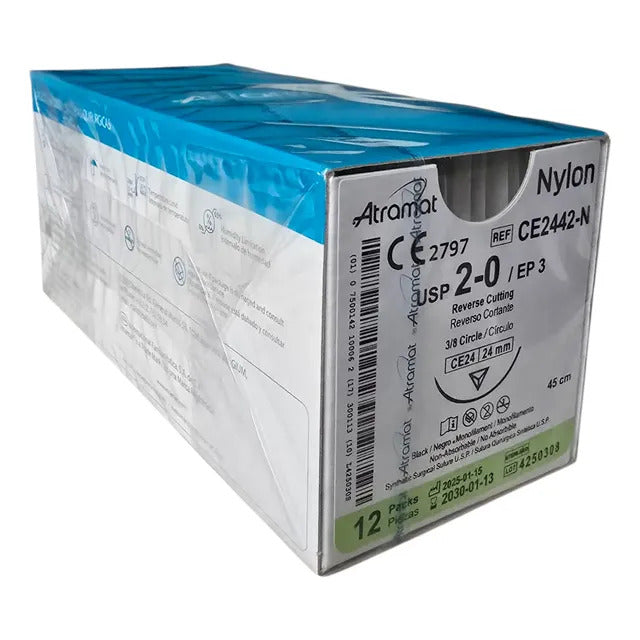 Nylon 2-0 Ce2442-N 3/8 24 Mm 45 Cm Caja Con 12 Piezas Atramat