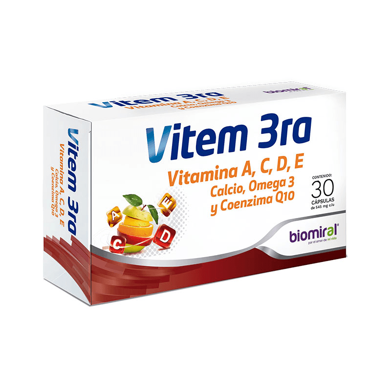 Biomeral Vitem 3Ra  (Vitaminas,Omega3,Calcio,Coenxima,Q10) Con 30 Capsulas