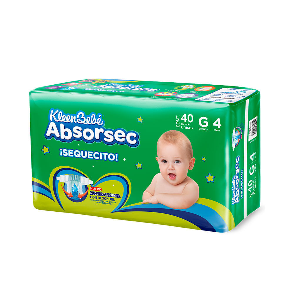 Pañal Absorsec Con 40 + 6 Piezas Gratis Etapa 4 Grande