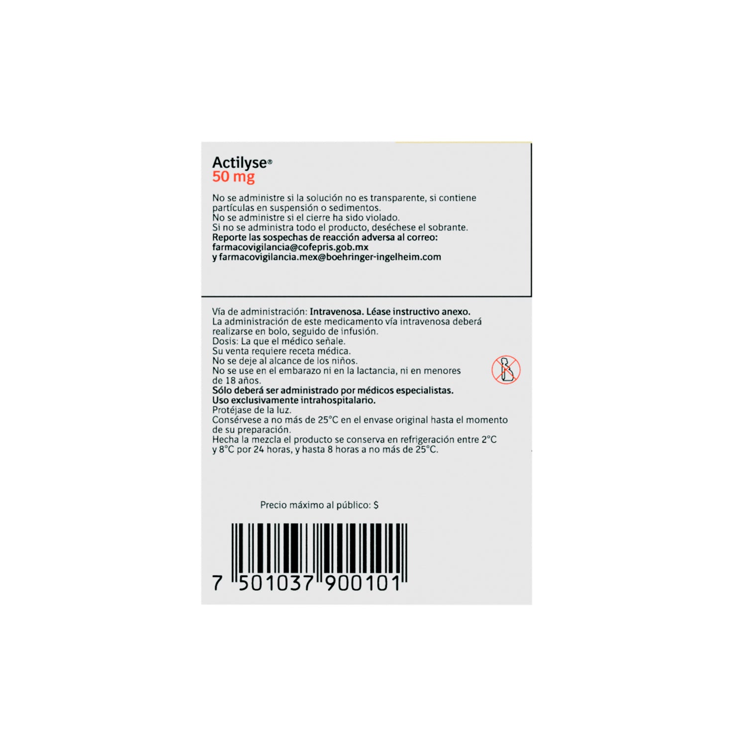 Actilyse (Alteplasa) 50 Mg Con 2 Frascos Ampula De 50 Ml