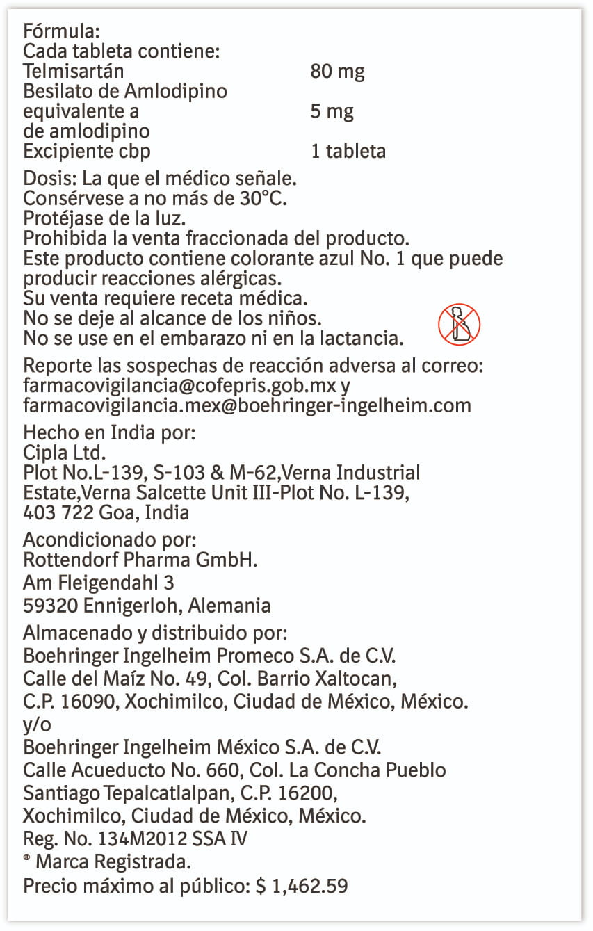 Micardis Duo 80/5 Mg Con 28 Tabletas