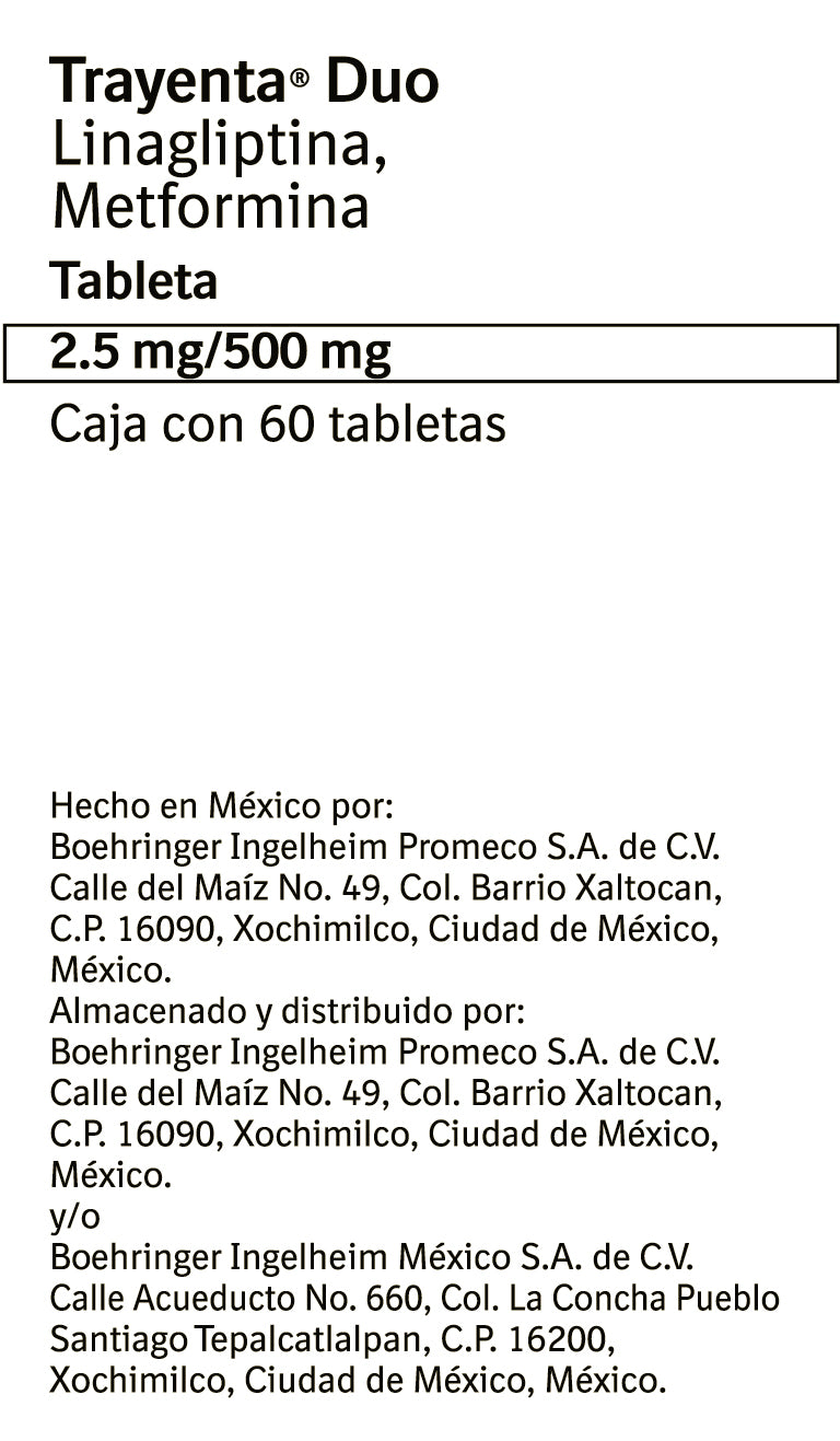 Trayenta Duo 2.5/500 Mg Con 60 Tabletas