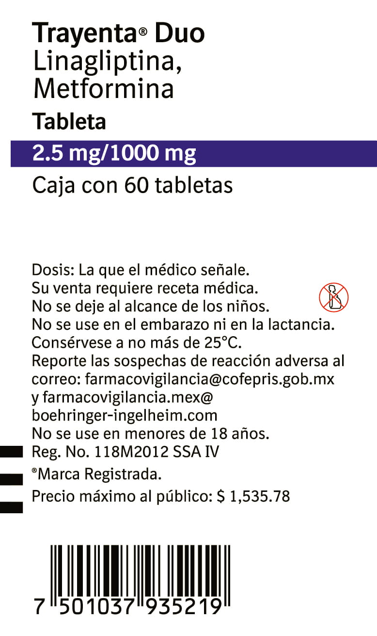 Trayenta Duo 2.5 1000 Mg Con 60 Tabletas