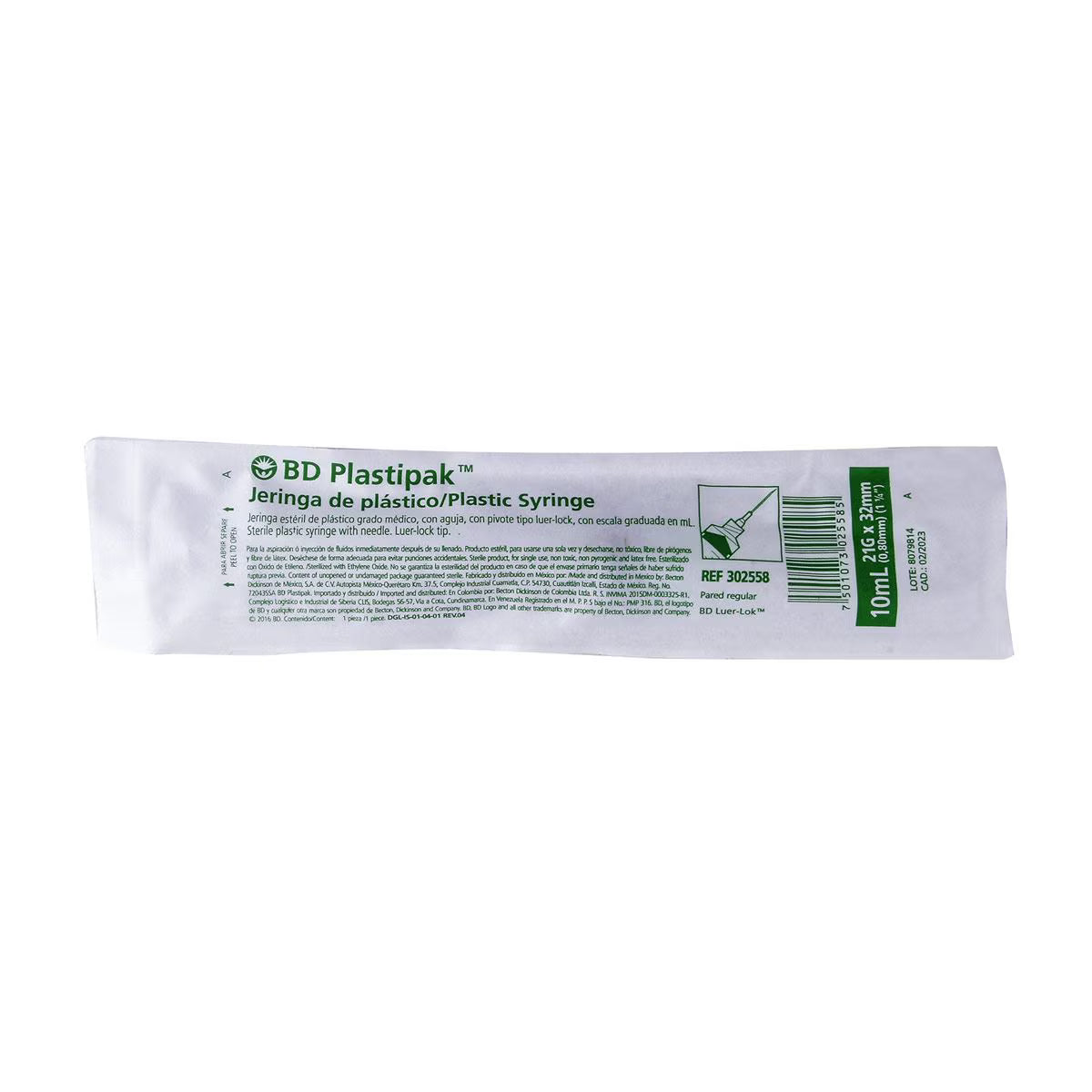 Jeringa 10 Ml Verde 21 X 32 Mm Plastipak Bd