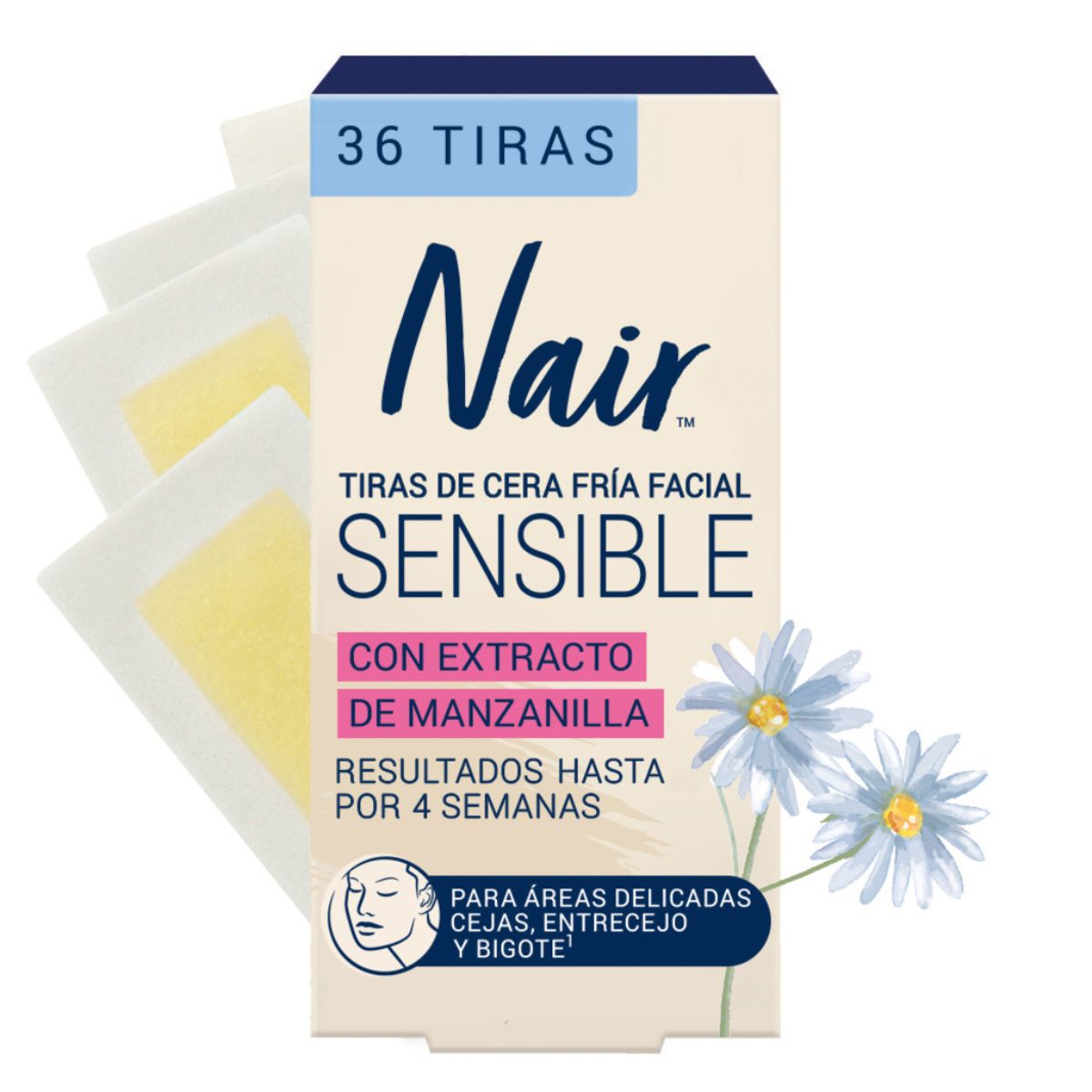Depilador Nair Fac C-Fria Sensible Con 36 Tiras
