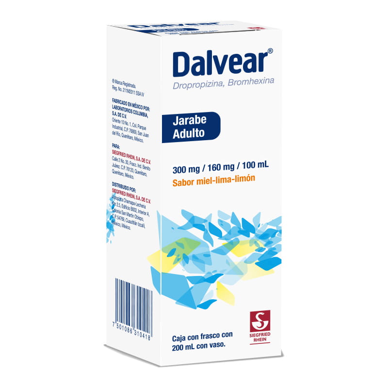 Dalvear Adulto 300 Mg / 160 Mg - Jarabe Sabor Miel Y Lima Limón 200 Ml (Dropropizina Y Bromhexina)