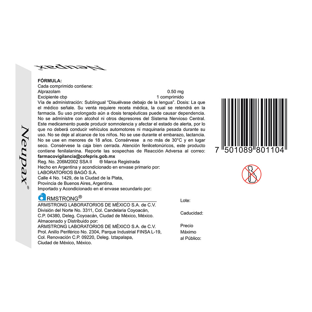 Neupax 0.5 Mg Sublingual Con 15 Comprimidos