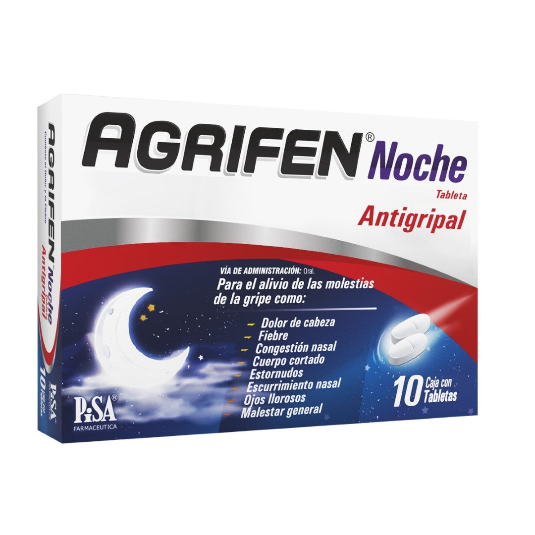 Agrifen (Paracetamol,Fenilefrina, Clorfenamina) Noche 500/5/4 Mg Con 10 Tabletas