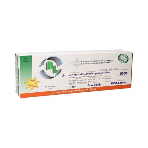 Jeringa Para Insulina  1 Ml 30 G X 13 Mm Con 10 Piezas