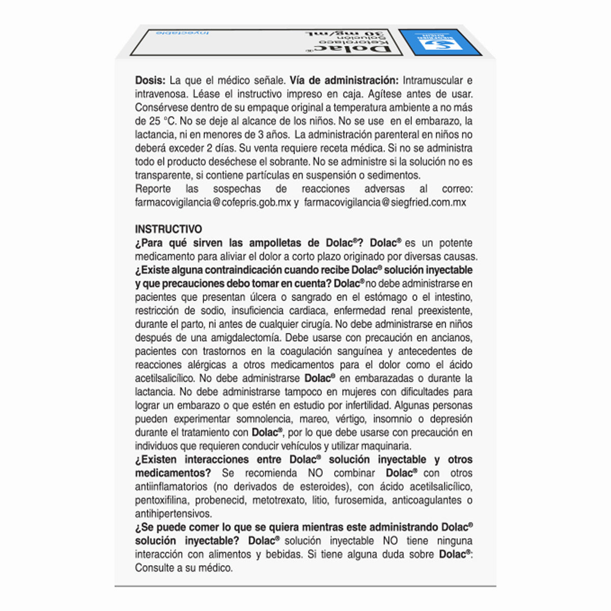 Dolac 30 Mg - Caja Con 3 Ampolletas Ketorolaco 7501300407030