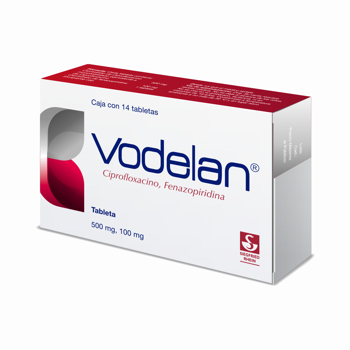 Vodelan 500 Mg / 100 Mg - Caja Con 14 Tabletas (Ciprofloxacino Y Fenazopiridina)