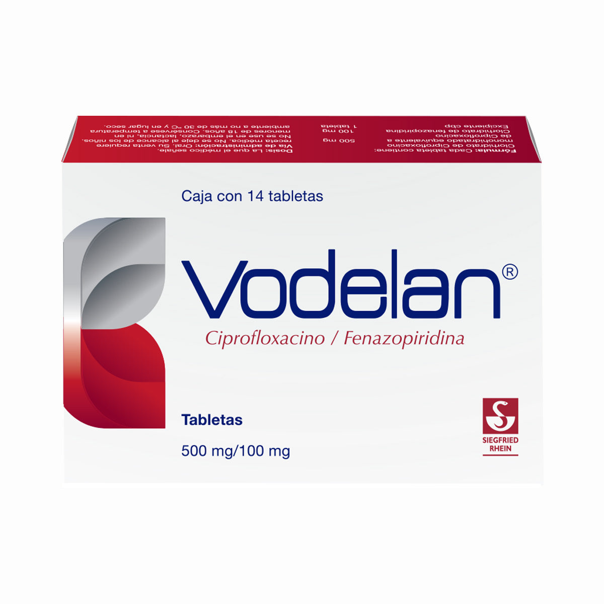 Vodelan 500 Mg / 100 Mg - Caja Con 14 Tabletas (Ciprofloxacino Y Fenazopiridina)