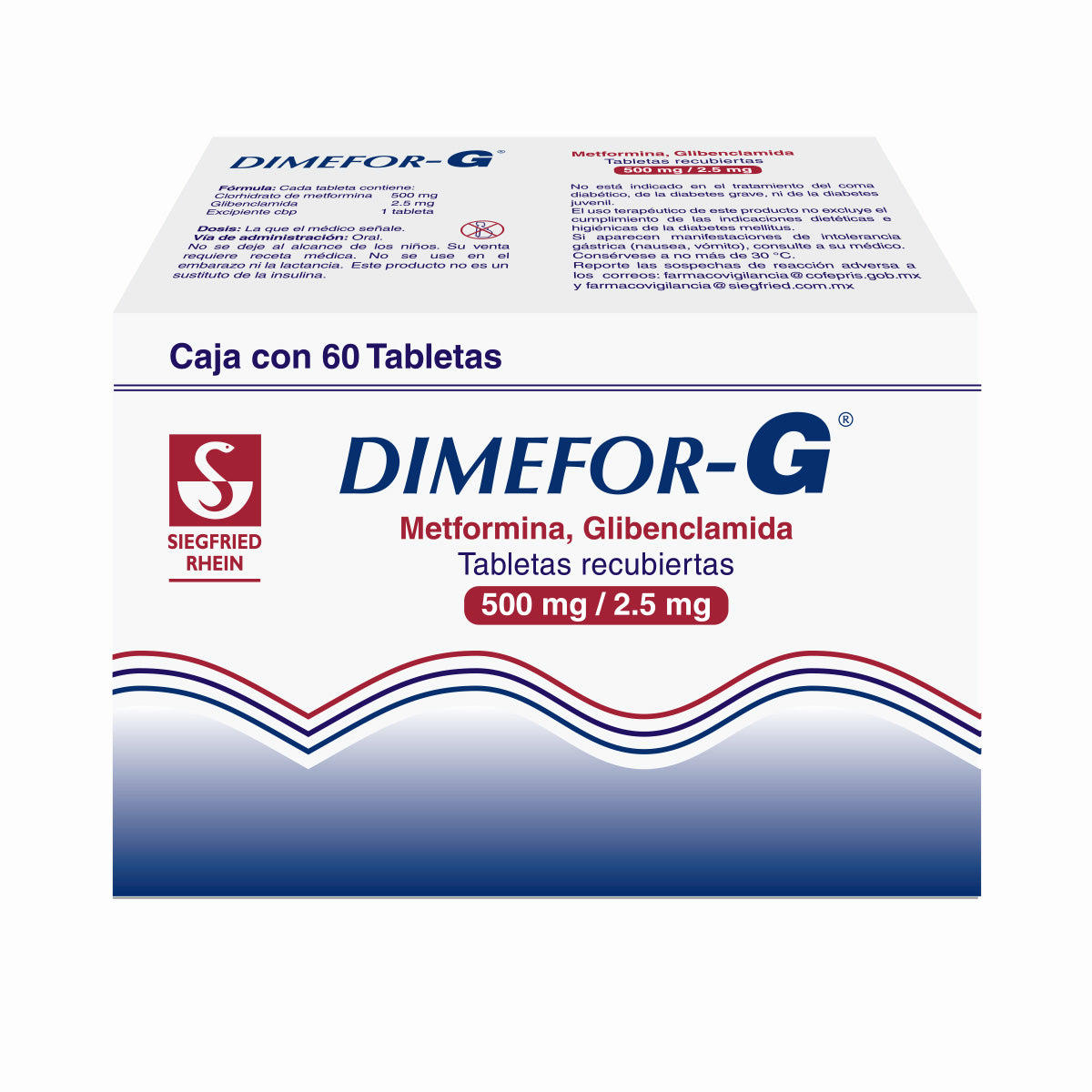 Dimefor G 500 Mg / 2.5Mg - Caja Con 60 Tabletas (Metformina Y Glibenclamida)