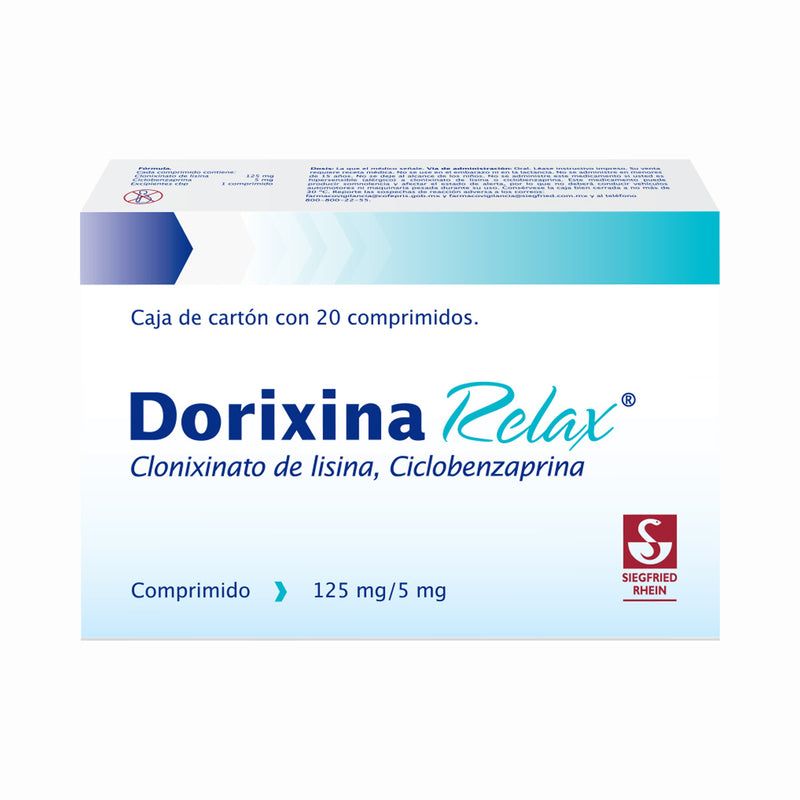 Dorixina Relax 125Mg - Caja Con 20 Comprimidos (Clonixinato De Lisina Y Clorhidrato De Ciclobenzapri