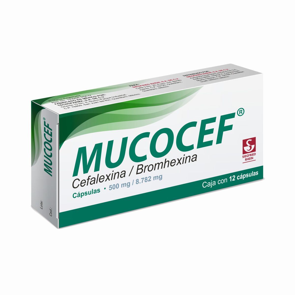 Mucocef 500 Mg / 8.782 Mg - Caja Con 12 Cápsulas (Cefalexina Y Bromhexina)