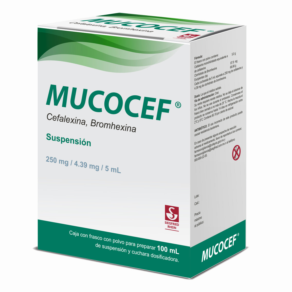 Mucocef 250 Mg / 4.39 Mg - Suspensión 100 Ml (Cefalexina Y Bromhexina)